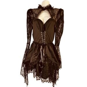 Widow Dolls Kill Black Lace Corset Dress XS Bell Sleeve Gothic Punk Rock Vampire